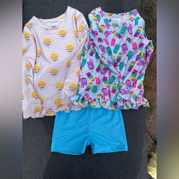 Lily & Londyn Kids' Two Rashguard Tops and One Pair Shorts Size 6 - Picture 1 of 7
